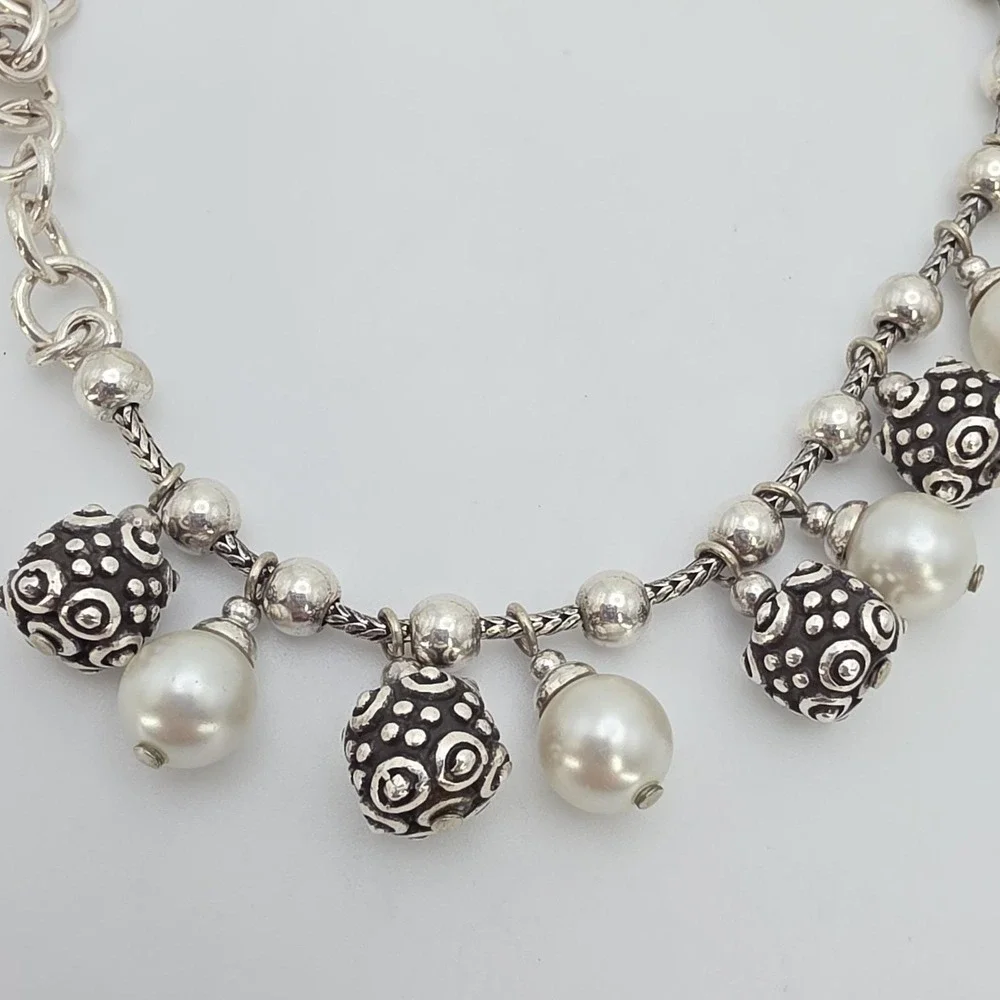 BRIGHTON 'Sophisticate' Bracelet Faux Pearls BELeads Silver Plate 6.75" - Picture 4 of 12
